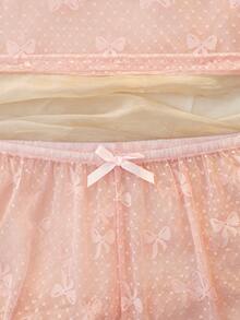 Bộ đồ lót lưới jacquard thắt nơ gợi cảm dành cho nữ - Hồng - Xem 6