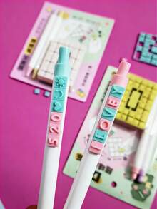 Joivida 4PCS DIY Letter Building Block Gel Pen, 0.5mm Fine Point Retractable Black Ink Pen With Customizable Alphabet Blocks, Creative Block Puzzle Decorative Stationery For Journaling & Note Taking, Aesthetic Pen For Students & Office Workers, Ideal Gift For Back To School, Birthdays & Stationery Lovers, Perfect For Daily Study, Office Work & DIY Personalization, Smooth Writing & Durable Design For Long-Lasting Use - multicolor - View 4