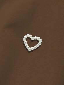 EMERY ROSE Summer Casual Beaded Heart Decor Round Neck Short Sleeve T-Shirt - Khaki - View 4
