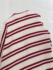 SHEIN 孕婦條紋圓領短袖紅白色舒適休閒日常夏季哺乳洋裝 - 紅白色 - 查看 6