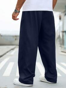 Manfinity Homme Plus Size Men's Casual Solid Color Pants - Navy Blue - View 2