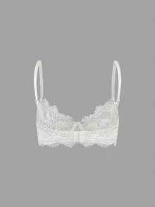 Plus Size Gothic Floral Lace Underwire Triangle Bra - White - View 2