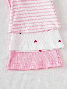 SHEIN Bộ 3 quần dài cho bé gái, chất liệu dệt kim gân, in hình trái tim đôi, ống loe, ôm sát, mềm mại, dày dặn, thích hợp mặc hàng ngày đi học, chơi đùa, dự tiệc, mùa xuân hè, thu đông. - Nhiều màu - Xem 4