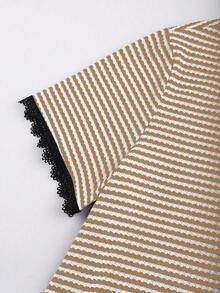 Franclia Áo thun nữ cỡ lớn, cổ chữ V, tay ngắn, kiểu dáng thanh lịch, thường ngày. - Màu Khaki - Xem 4