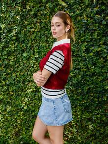 Ananda Vibes Váy denim xanh nữ, váy ngắn cạp thấp, thêu nơ tinh tế, váy denim mùa hè phong cách đại học, đi chơi - Rửa nhẹ - Xem 4