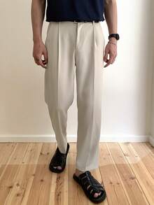 DAZY 男士简约纯色日常西装裤 - 米色 - 查看 7