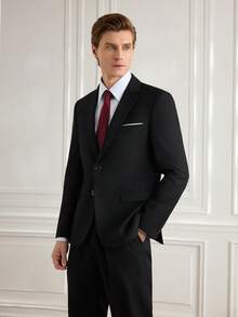 Officeau Men's 2pcs Black Suits, Blazer&Pants, For Formal Business/ Office - Black - View 5