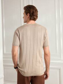 Officeau Áo len nam tay ngắn cổ tròn, chất liệu gân nổi, kiểu dáng cổ điển, thích hợp cho mùa xuân/hè. - Màu be - Xem 2