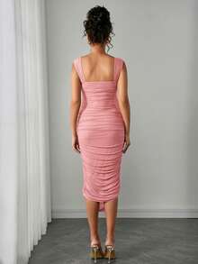 SHEIN Đầm bầu thanh lịch, đầm dạ hội sang trọng cho đám cưới, đầm đính ngọc trai giả, đầm bầu màu mơ - Màu Hồng baby - Xem 2