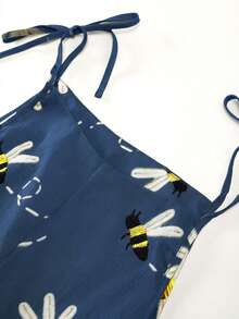 Linhara 大码女式休闲印花连体裤 - 藏蓝色 - 查看 3