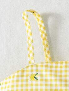 SHEIN Vintaside Kids 2件套女婴春夏度假风樱桃格子印花吊带上衣和短裤 - 黃色 - 查看 4