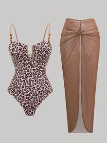 Swim Oasis New U-Neck Leopard Print Spaghetti Strap Swimsuit With Skirt 2 Pieces Set For Beach Vacation - Multicolor - View 3