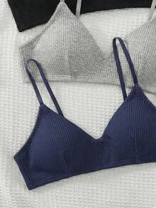 SHEIN Set de 3 piezas de sujetadores y bralettes acolchados con cierre de doble correa, de estilo minimalista francés para adolescentes, que levantan y dan soporte - Multicolor - Ver 6