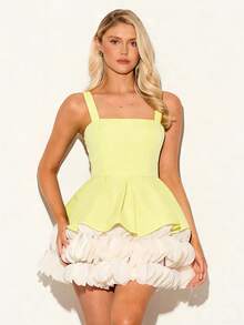 Glamine Elegant Contrast Color Layered Strap Evening Gown - Light Yellow - View 6
