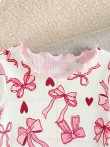 Shein Dozemod Kids Baby Girl Cartoon Pattern Ruffle Trim Round Neck Short Sleeve Top And Pants Soft Comfy Pajama Set, 2pcs - Multicolor - View 6