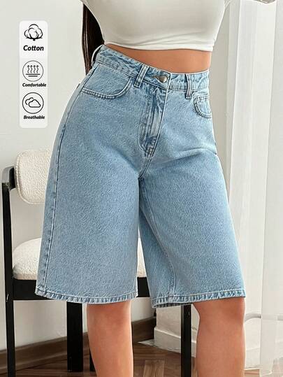 SHEIN SHORT EN JEAN BLEU CLAIR À TAILLE HAUTE POUR FEMMES, STYLE décontracté DE RUE