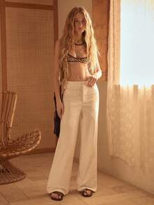 MOTF STUDIO WOMEN'S DENIM STRAIGHT LEG WOVEN WAIST JEANS - White - View 3