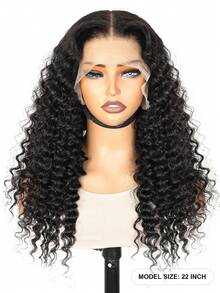 Peruca de cabelo humano com ondas profundas e frente de renda 13x4, com renda transparente, peruca encaracolada de cabelo humano com densidade de 180%, peruca de cabelo humano pré-arrancada com cabelo de bebê, na cor preto natural - Natural Black - Visão 2