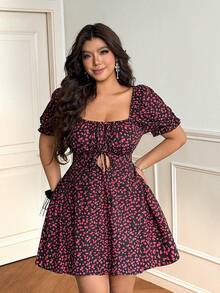 Vionelle Vestido con hombros descubiertos y lazo para tallas grandes - Negro - Ver 5