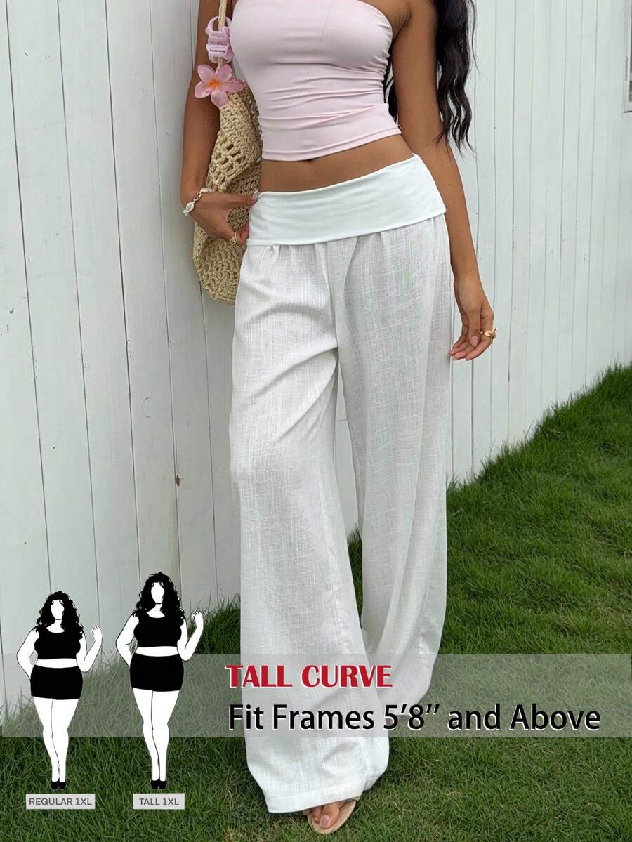 SHEIN Tall CURVE Plus Size Casual Loose Solid Color Pants - White - View 1
