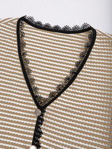 Franclia Áo thun nữ cỡ lớn, cổ chữ V, tay ngắn, kiểu dáng thanh lịch, thường ngày. - Màu Khaki - Xem 3