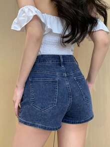 DAZY Women's Solid Color Casual Denim Shorts, Summer - Royal Blue - View 2