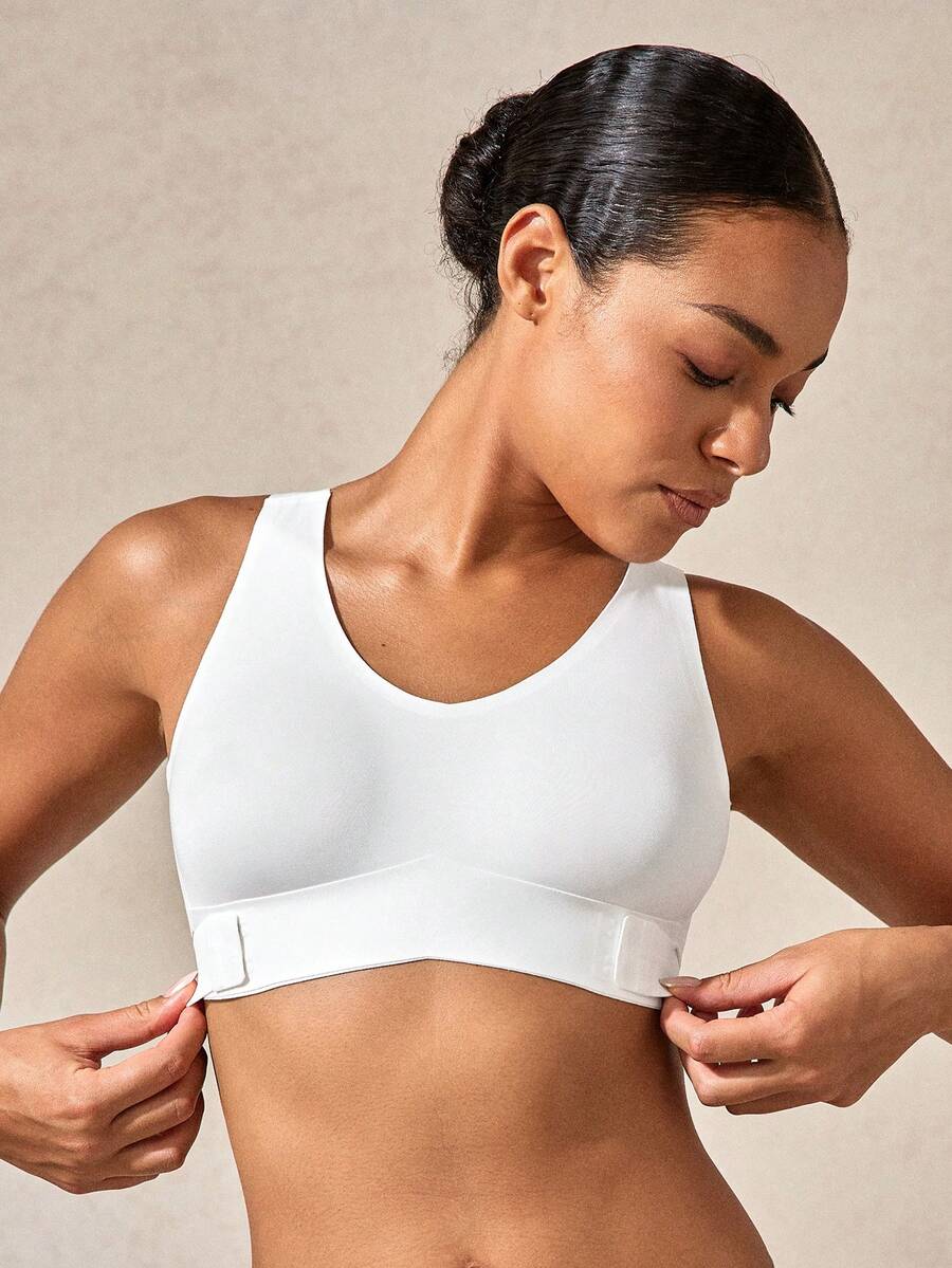 1 件女士无缝无衬垫优雅透气舒适交叉后背抹胸文胸 - 白色 - 查看 1