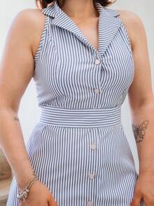 Lupita Cardoza Women's Elegant Striped Casual/Work Commute Dress Party - Blue and White - View 3