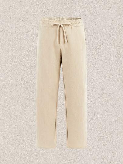 Mercer Haus 男士白色亚麻阔腿休闲裤，宽松版型，春秋夏季，秋季