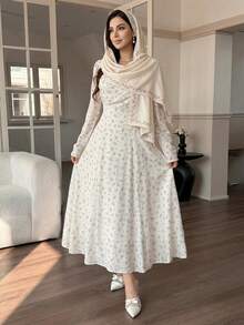 Feyla 新款复古法式浪漫花卉褶皱收腰A字连衣裙，适合日常、度假、派对等场合，尽显优雅气质 - 彩色 - 查看 2