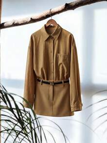 Zanirela Zanirela Fashionable 2 In 1 Long Sleeve Shirt Dress For Women Fall Cloth For Women - Khaki - View 1