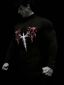 RISE LYT Áo thun nam dài tay raglan in họa tiết chữ thập, kiểu dáng thường ngày, thích hợp cho tập luyện thể dục, tập luyện, áo nén. - màu đen - Xem 4