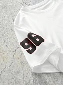 EVRINFINITE Camiseta de manga corta casual y versátil para hombres con estampado minimalista de números y lema en inglés - Blanco - Ver 3