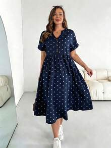 Vestido de talla con estampado de rayas azules - Azul marino - Ver 5