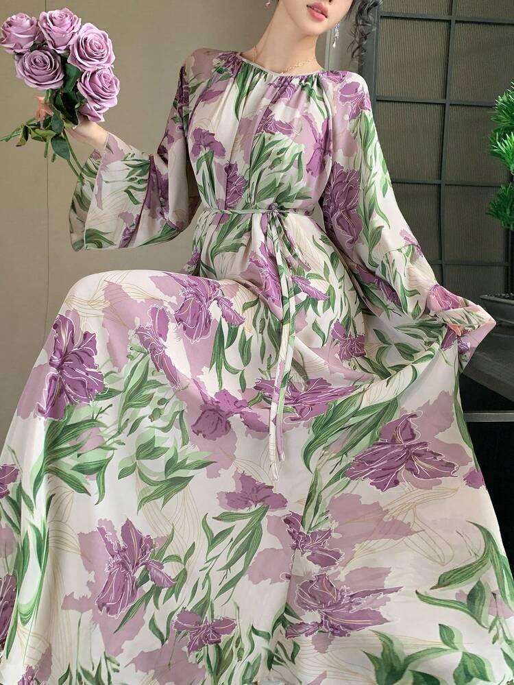 Floral Print Loose Long Dress For Women Summer Boho