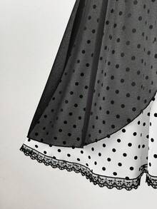 Sunspun Plus Size Polka Dot Contrast Color Bow Tie Strap Dress, Spring/Summer - Black and White - View 7