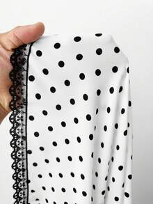 Sunspun Plus Size Polka Dot Contrast Color Bow Tie Strap Dress, Spring/Summer - Black and White - View 8