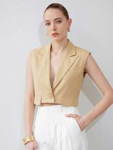 Aveloria Modichic Summer Cool Style Sleeveless Cropped Vest Jacket  - Camel - View 5