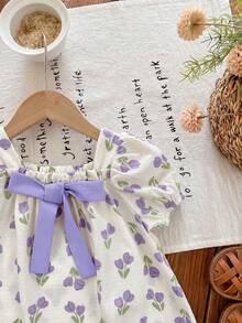 LMoss Kids 女婴碎花方领蝴蝶结装饰短袖连衣裙 - 彩色 - 查看 4