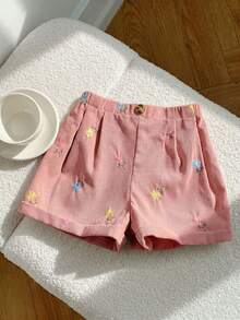 SHEIN Quần short dệt phối màu tương phản dành cho bé gái - Hồng - Xem 2