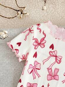 Shein Dozemod Kids Baby Girl Cartoon Pattern Ruffle Trim Round Neck Short Sleeve Top And Pants Soft Comfy Pajama Set, 2pcs - Multicolor - View 5