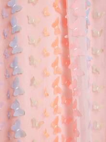 Loomaby Pink Butterfly Decor Off-Shoulder Maternity Dress For Baby Shower,Summer Fairy Elegant Pregnancy Dresses For Photoshoot,Gender Reveal Dress Set - Multicolor - View 7