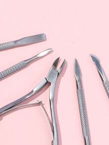 5Pcs Manicure Tool Kit Stainless Steel Nail Polish Removing Tool Pedicure Care Set Foot Care Tools Nail Cuticle Remover For Daily Use - Grey - View 7