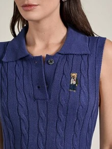 Briarwyn 女士卡通熊刺绣 Polo 领无袖针织连衣裙 - 寶藍色 - 查看 2