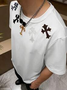 Resyla 男士十字印花圆领休闲短袖T恤 - 白色 - 查看 6