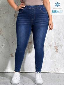 EMERY ROSE Plus Size Women Casual Everyday Wear Jeans With Pockets - Dark Wash - View 4