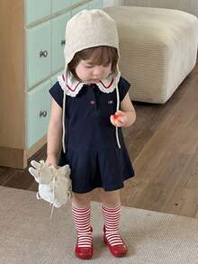 Dazy Kids Infant/Toddler Girls' Navy Collar Casual Cute Summer Printed Short Sleeve Dress - Blue - View 3