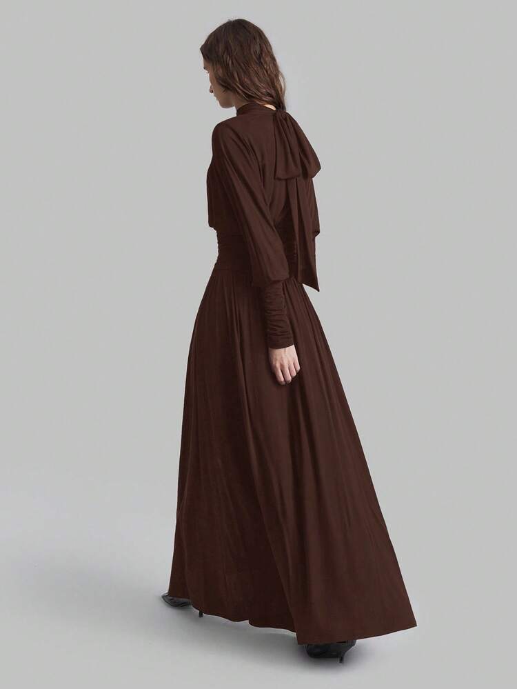 2026 Spring/Summer New Women's Stand Collar Cinched Waist Lantern Sleeve Dress, Suitable For Saint John's Day Beach Outfit, Holiday Outfit, Country Style Music Festival, Urban Commute Business Casual, Teacher Outfit, Outing Dress, Vacation Dress, Wedding Guest Dress, Party Dress