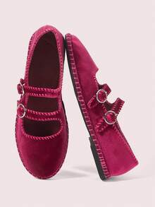 CUCCOO DOLLMOD Women's Shoes Classic Dark Peach Velvet Double Strap Flats Mary Jane - -46 dark peach - View 3