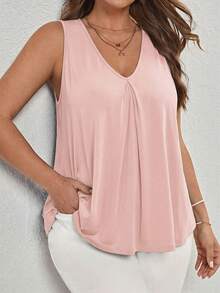 SHEIN LUNE Áo tank top cỡ lớn, màu trơn, kiểu dáng thường ngày - Hồng - Xem 3